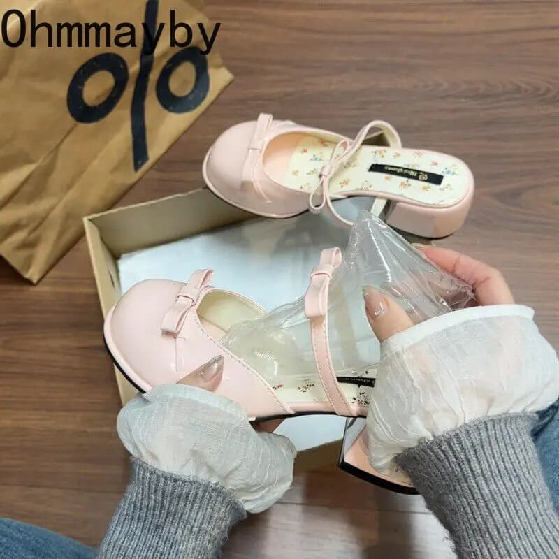 Women's Summer Sandals with Butterfly Clasp, Elegant Slippers with Heel Thickness, Suede Slingback Shoes, Ceremony Mule