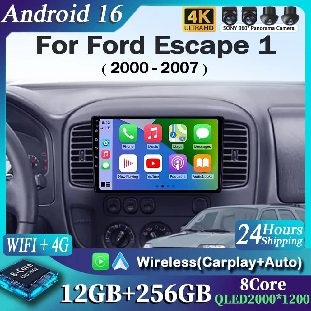 Autoradio Android 16 CarPlay per Ford Escape 1 2000-2007, lettore multimediale video, navigatore GPS, stereo, 4G, WIFI, DSP, RDS