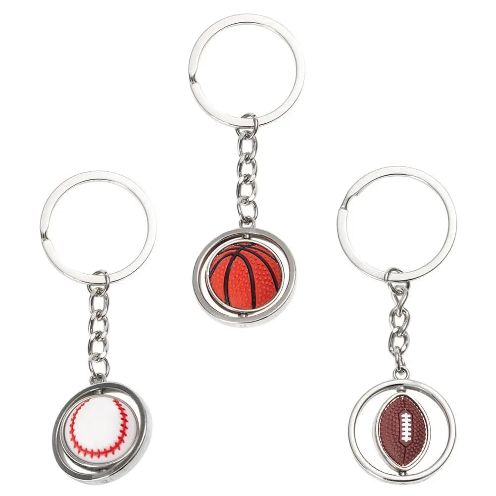 Set di 3 Portachiavi Girevoli a Forma di Palla, Design Sportivo, Decorazione per Chiavi, Ciondolo a Forma di Pallacanestro, Idea Regalo