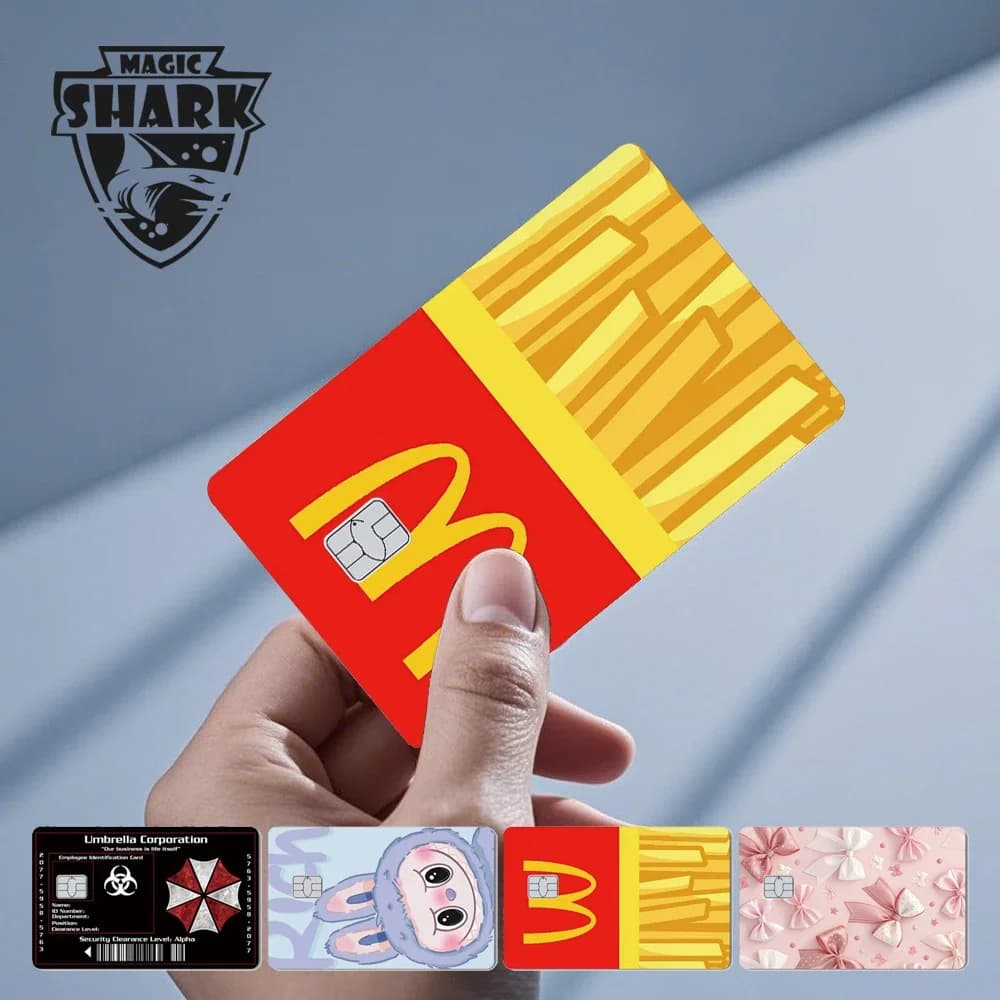 Magic Shark Panda Chips Nastro con fiocco Adesivo per pellicola per soldi di gatto per carta di debito di credito Metro, non sbiadisce