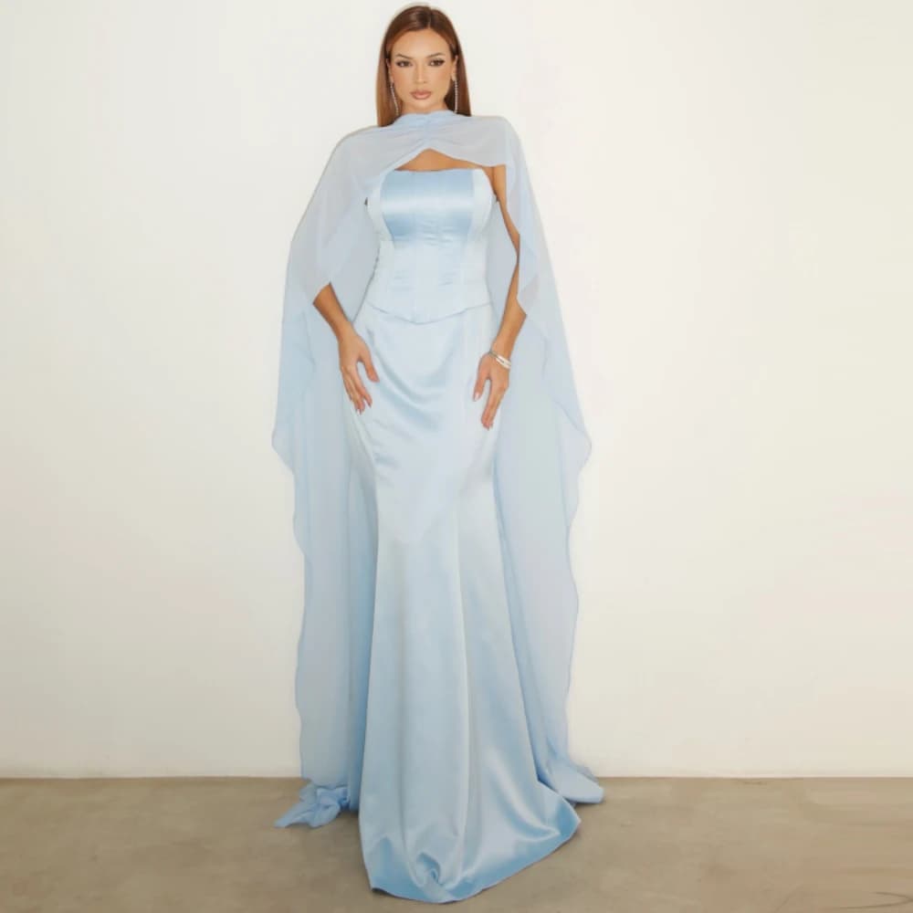 Temperament Mermaid Evening Dress Elegant Shawl Sweep Train Customized Homecoming Dresses High Quality Satin Celebrity Gowns