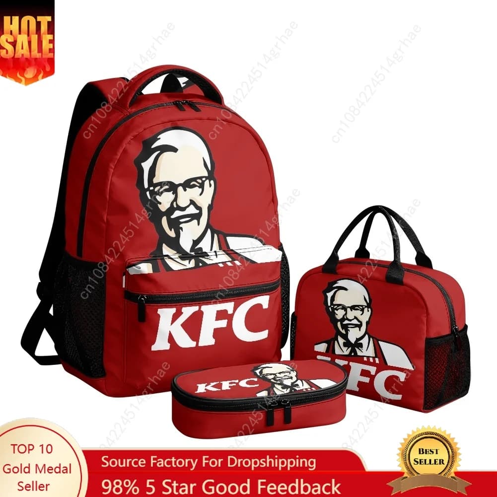 KFC Fried Chicken Minogue Custom Leisure All-Over Print 3-Piece Backpack Set (Includes Backpack, Lunch Bag, and Pencil Case)