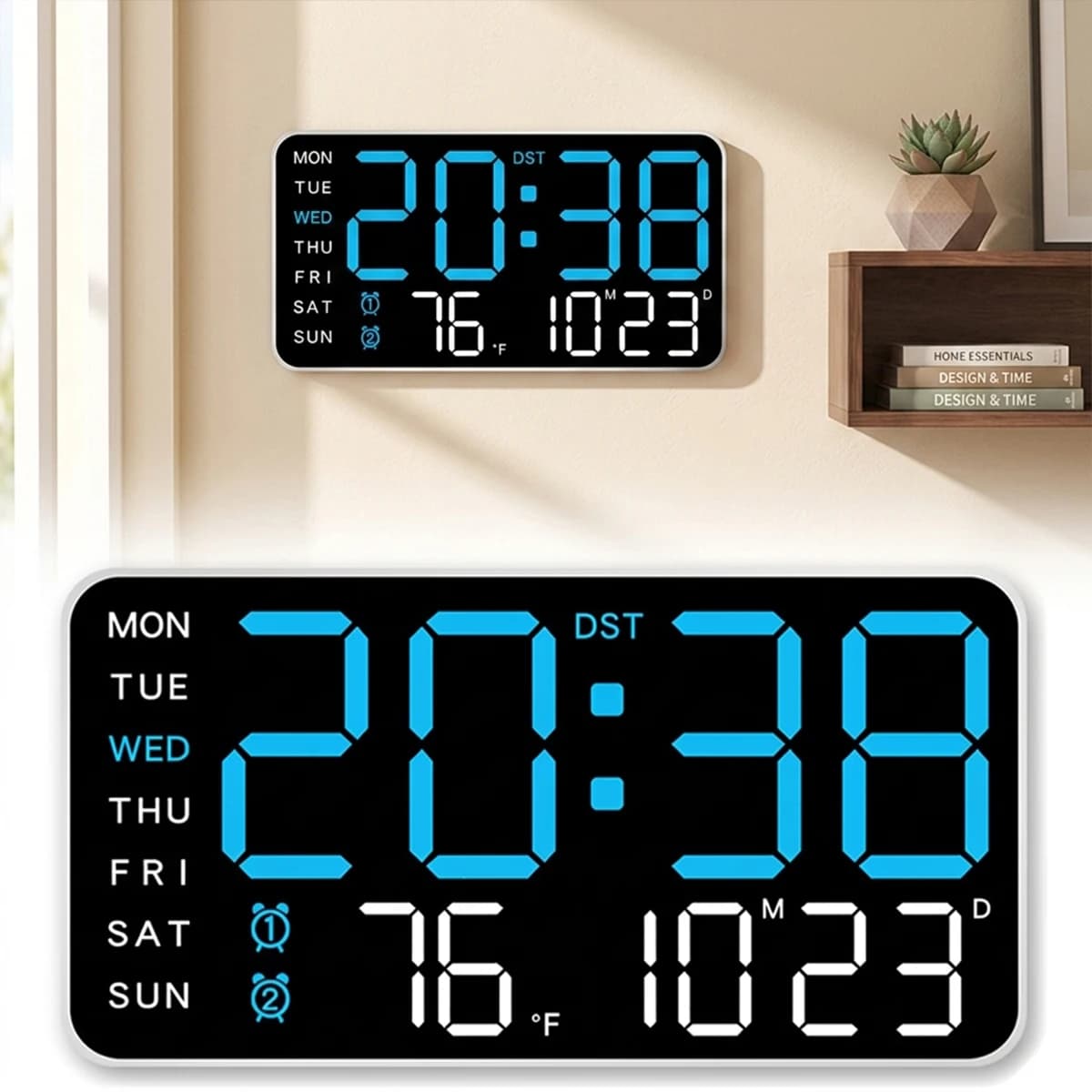Large Screen Digital LED Alarm Clock Voice Activated Dual Alarms Temperature Date Week Display 5 Dimmer Auto Bright Wall Desk