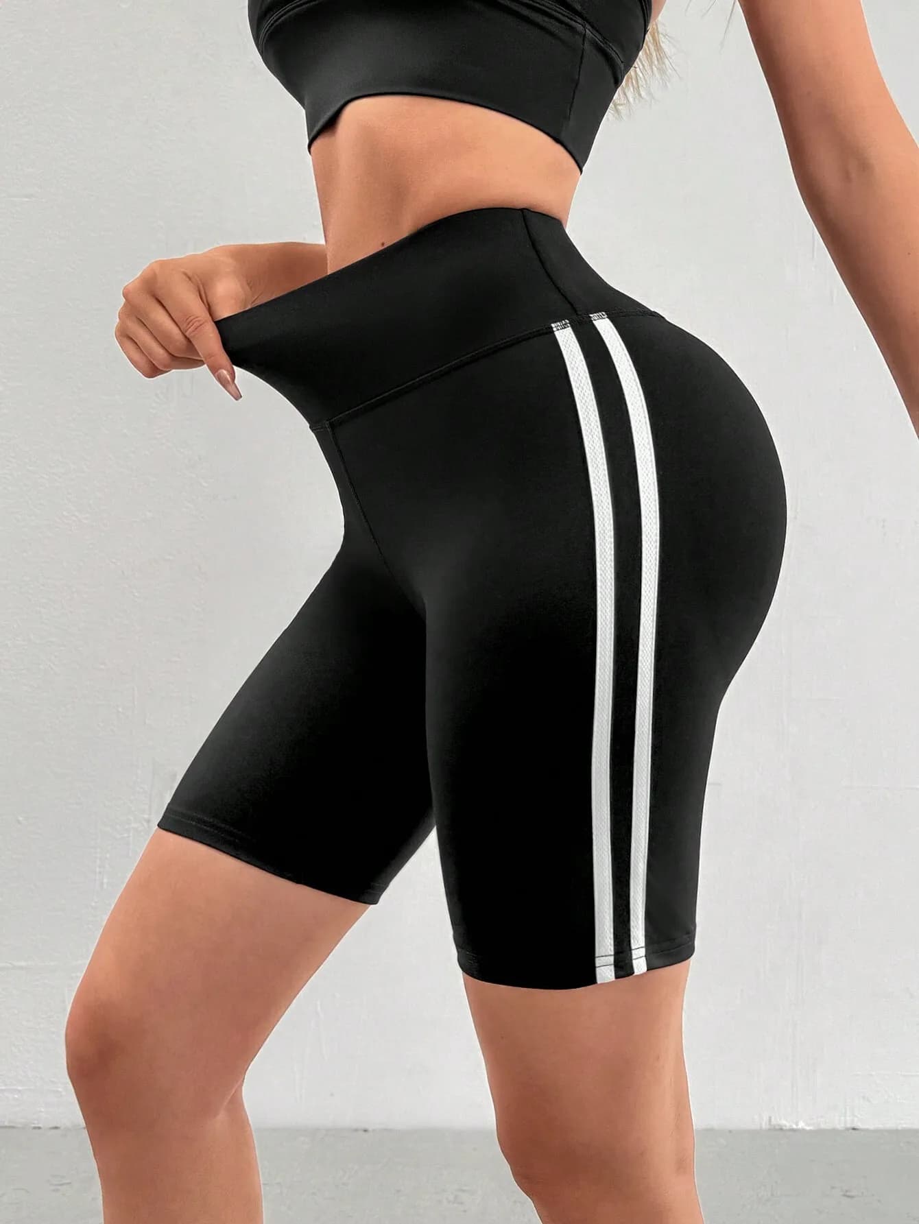 Pantaloncini Sportivi Elastici a Righe con Patchwork per Ciclismo e Yoga all'Aperto