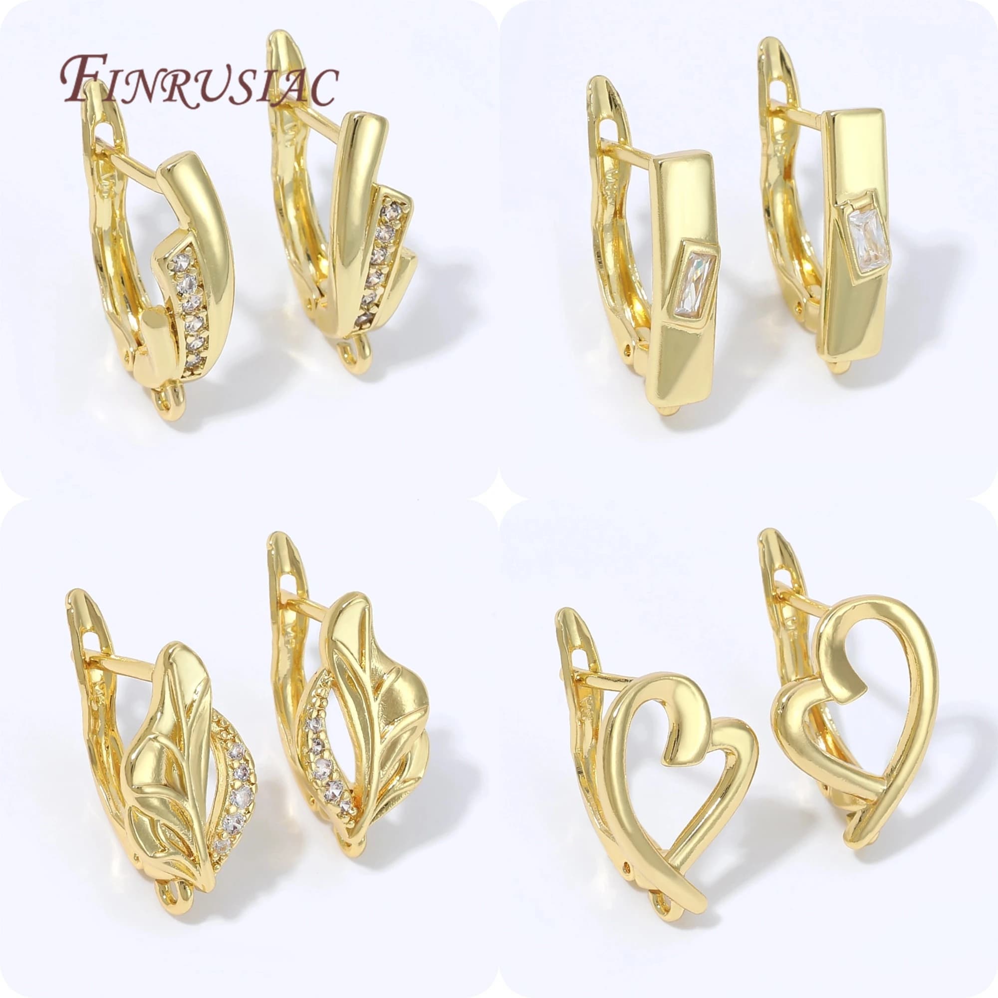 18K Gold Plated Huggie Ear Clasp with Zircon,Hollow Heart Lever Back Earring Findings,Earring Blank Components For DIY Jewelry