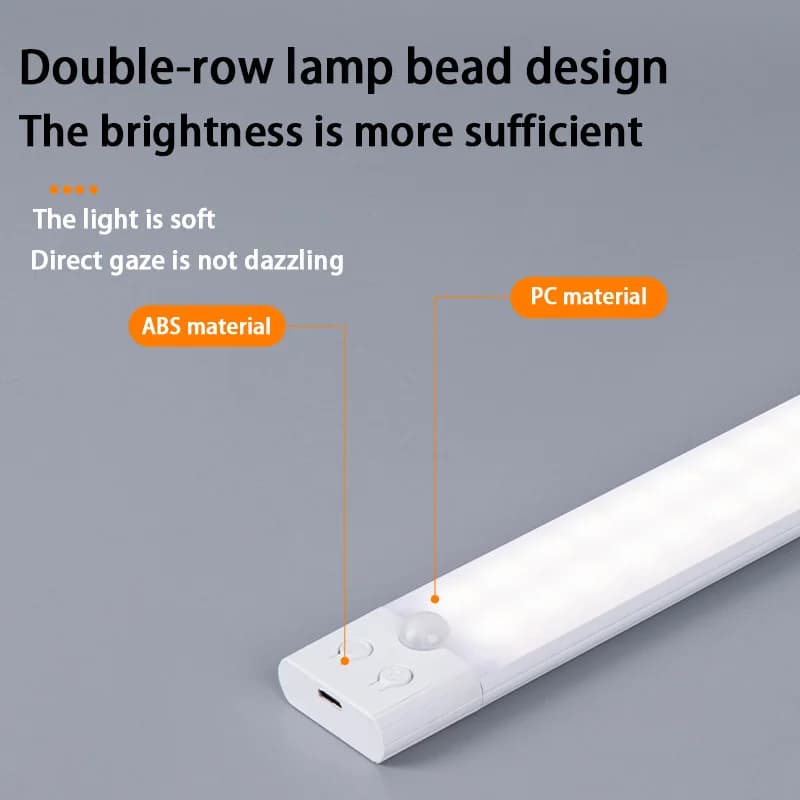 20-50CM Under Cabinet Light Dimmable LED Motion Sensor Night Light Type-C Charging for Wardrobe Bedside Wardrobe Stairway Light