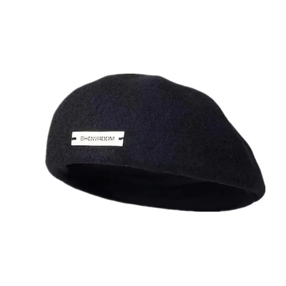 Korean Style Metal Logo Beret Hat Large Head Circumference Woolen Warm Winter Autumn Cap Face Slimming Wild Peaked Cap Winter