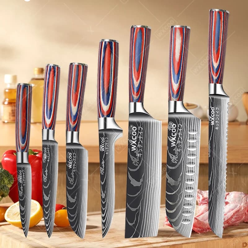 Coltello da cucina professionale da chef Damasco Coltello da affettare Santoku giapponese Mannaia per carne Coltello da macellaio in acciaio inossidabile con scatola