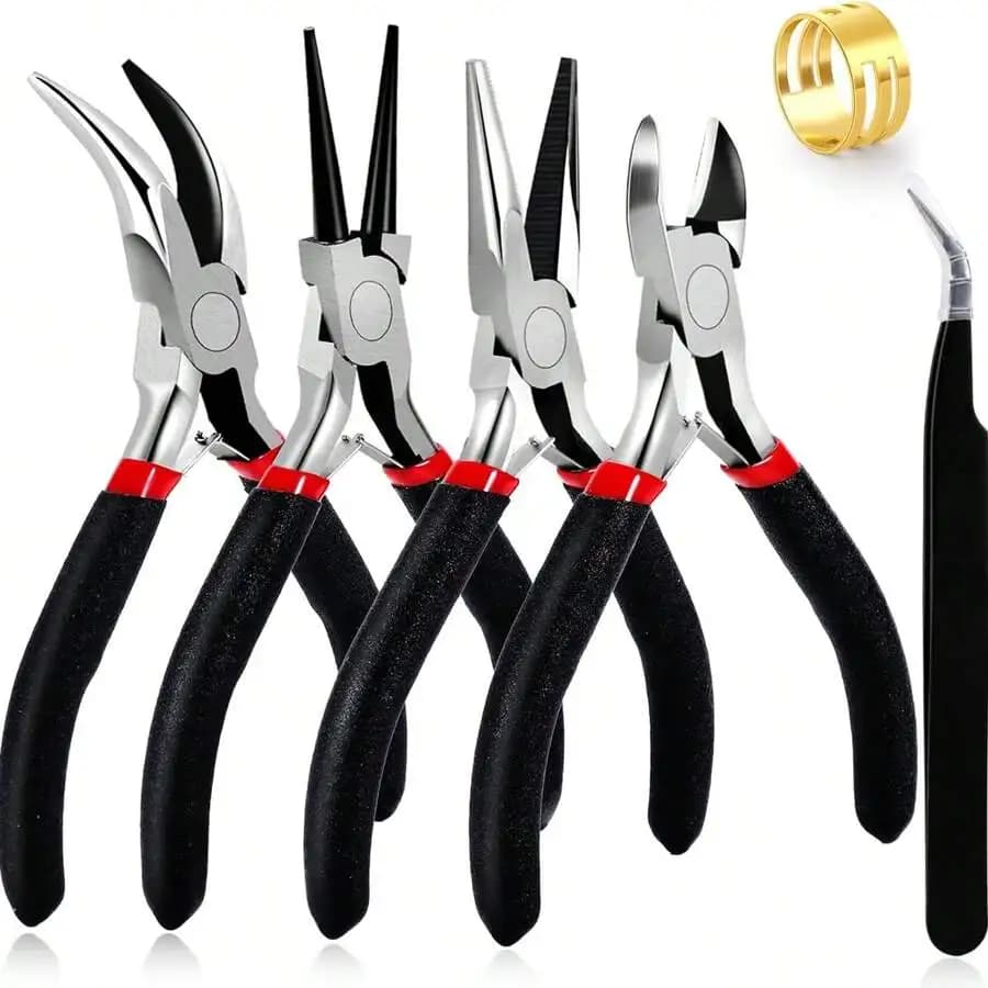 Pack of 4 pliers for jewelry, tool kit for pliers for jewelry creation with needle pliers/chain beak pliers, round beak pliers