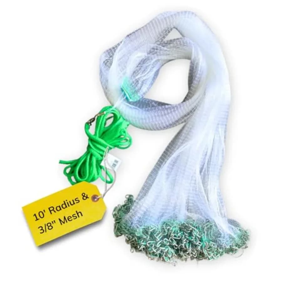 Reti da pesca a lancio con raggio di 4,5-10 piedi, rete in nylon 3/8/1/2/1, nere, adatte all'acqua salata con fondo a catena per lancio facile e cappuccio porta esche