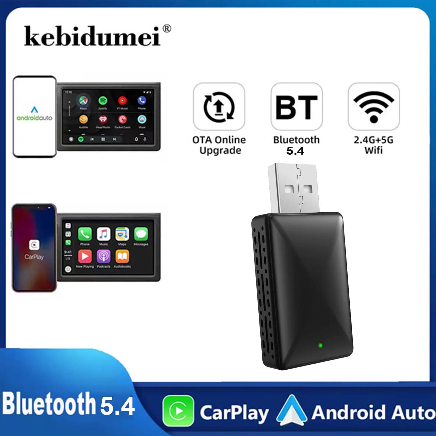 Adattatore Carplay wireless 2 in 1 per Apple iOS Android Wi-Fi 6 Bluetooth5.4 Auto Smart USB Plug and Play per Havel Kia Volvo Audi