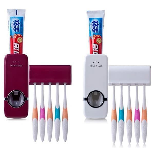 Dispenser Automatico di Dentifricio e Set Porta Spazzolini per Famiglia