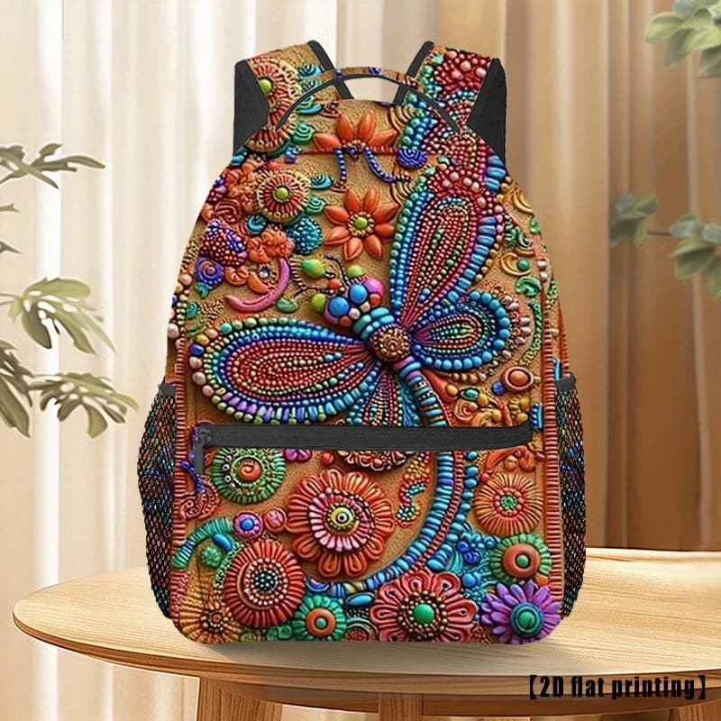 Unisex outdoor sports backpack with colorful dragonfly Travel bag for couple Adjustable comfortable tracolle suitable for hiking