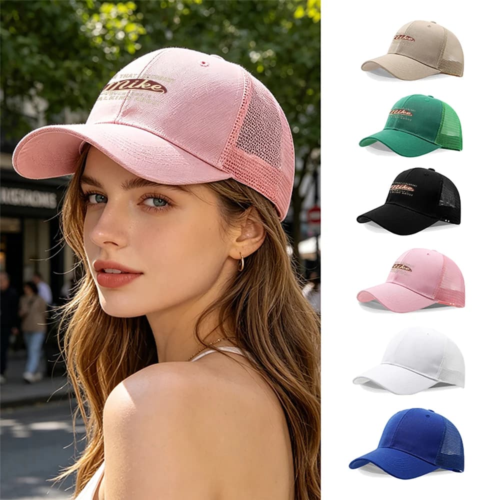 Vintage Distressed Pink Trucker Hat For Women Mesh Baseball Cap Adjustable Snapback Summer Graduation Sun Hat