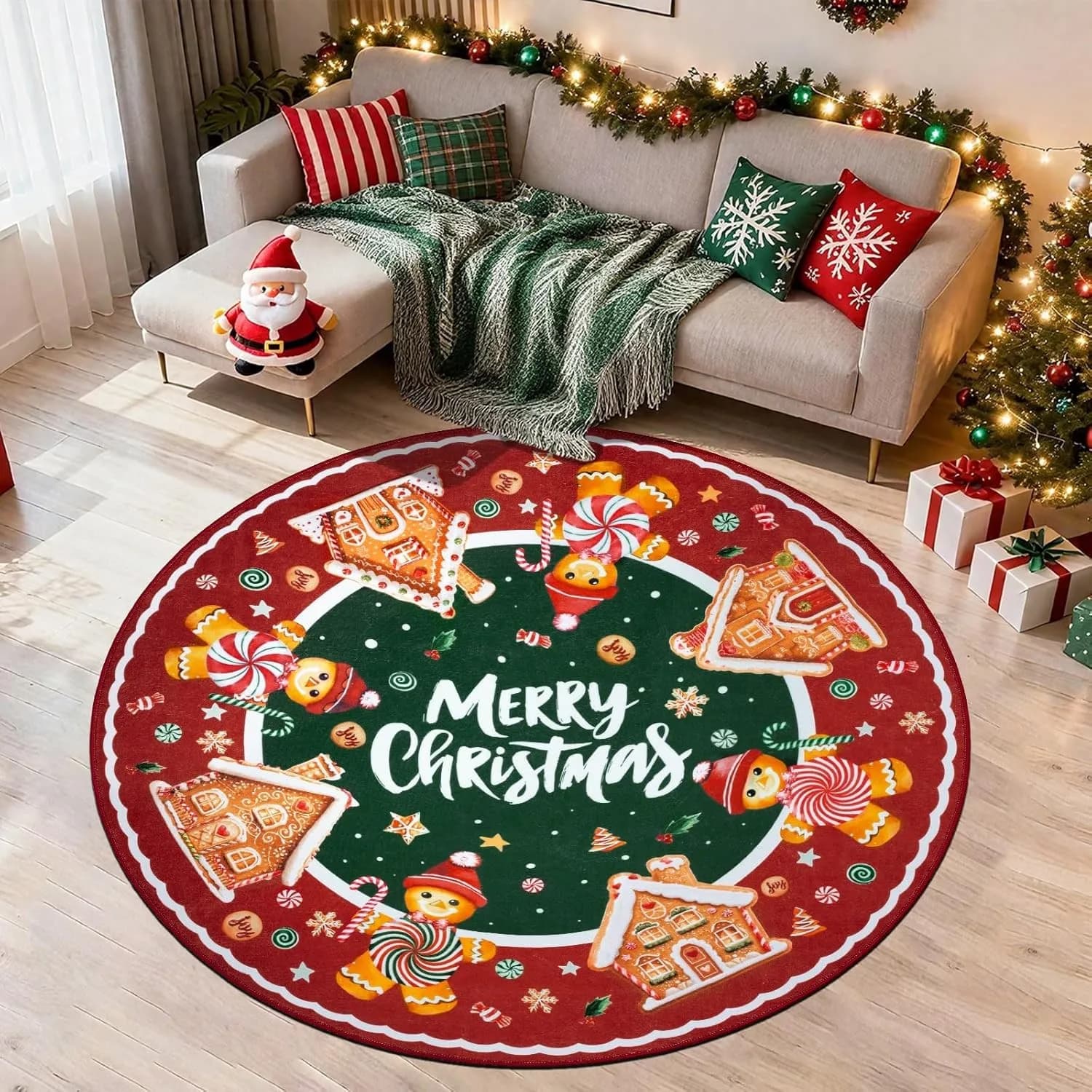 Tappeto rotondo natalizio invernale per soggiorno Tappetini antiscivolo per camera da letto Tappeti circolari per decorazioni natalizie per la casa