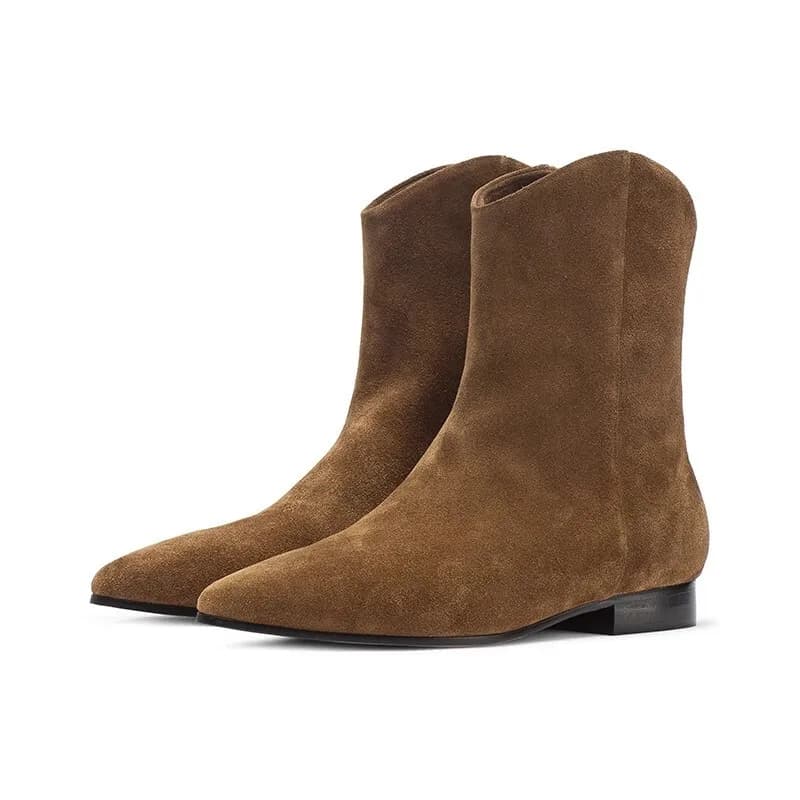 Stivaletti in pelle scamosciata da donna Scarpe moda Scarpe a punta sexy Stivali da neve di tendenza da donna Elegante abito da passeggio Goth Mujer Botas