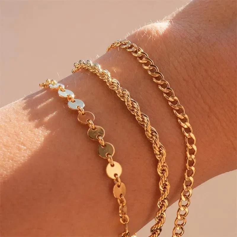 3/4MM Gold Color Stainless Steel Rope Chain Bracelets on Hand Chic Women's Bracelet Minimalist Fashion Hip Hop Jewelry Gift C048