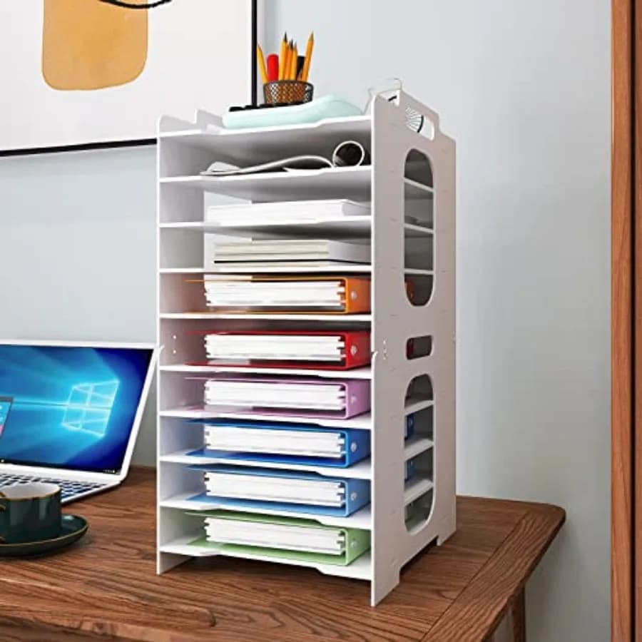 Organizzatore di Carta Impilabile da Ufficio Bianco, Portadocumenti da Scrivania, Vassoio Porta Lettere, Porta Documenti per Scrivania