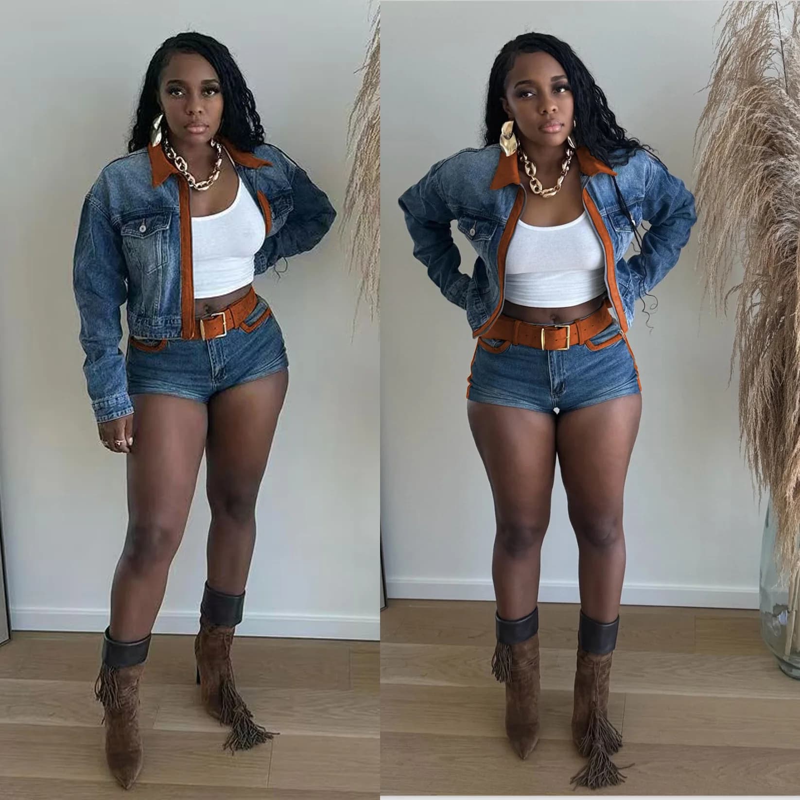Denim Jean Jackets 2 Piece Matching Pant Set Outfits 2025 Autumn Women Clothes Y2K Cargo Pocket Shorts Pant Cropped Jean Jacket