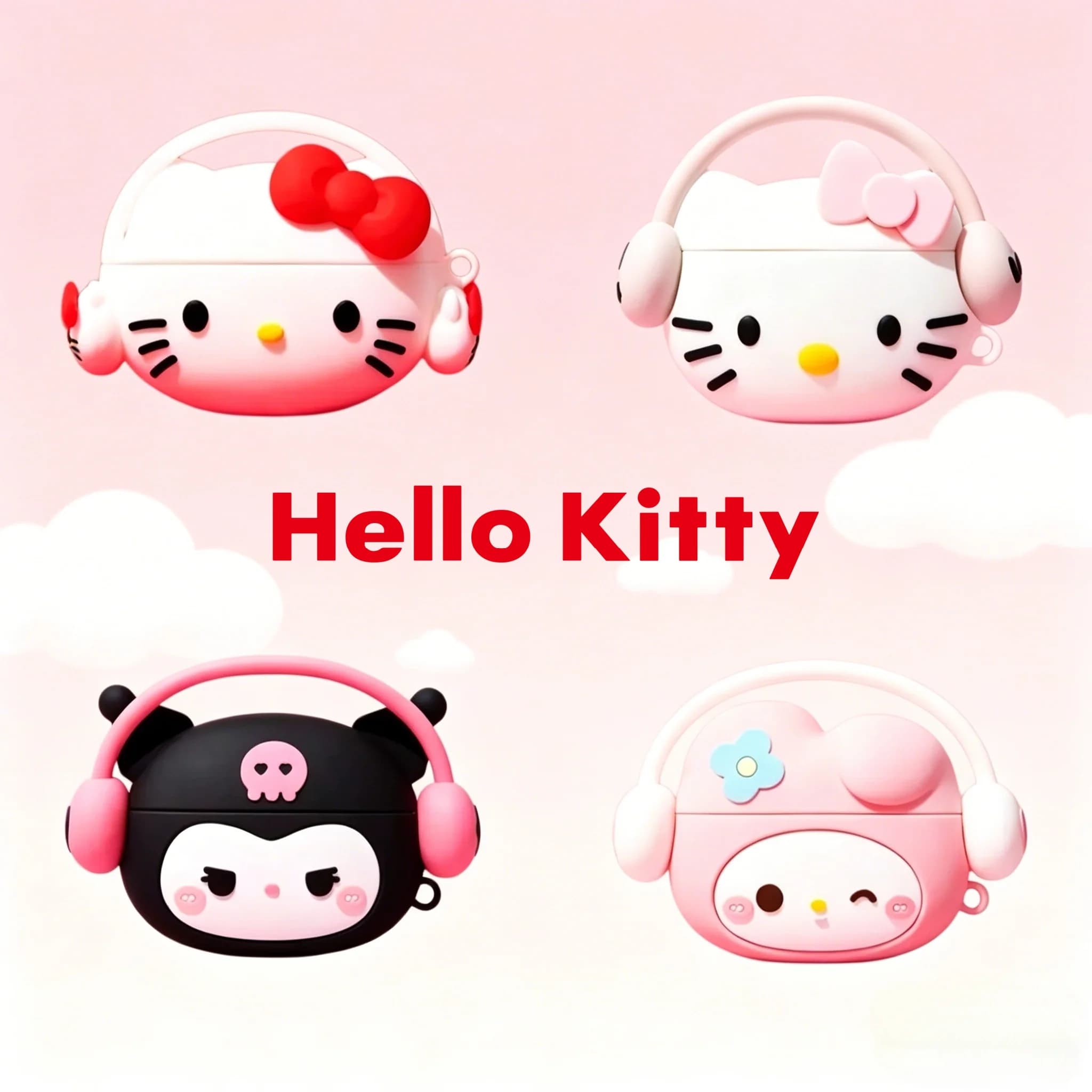 Custodia in silicone a tema Hello Kitty, Kuromi, Melody per AirPods 1, 2, 3, 4, Pro, Pro 2, Pro 3 - Accessorio per auricolari a forma di cartone animato per ascoltare musica
