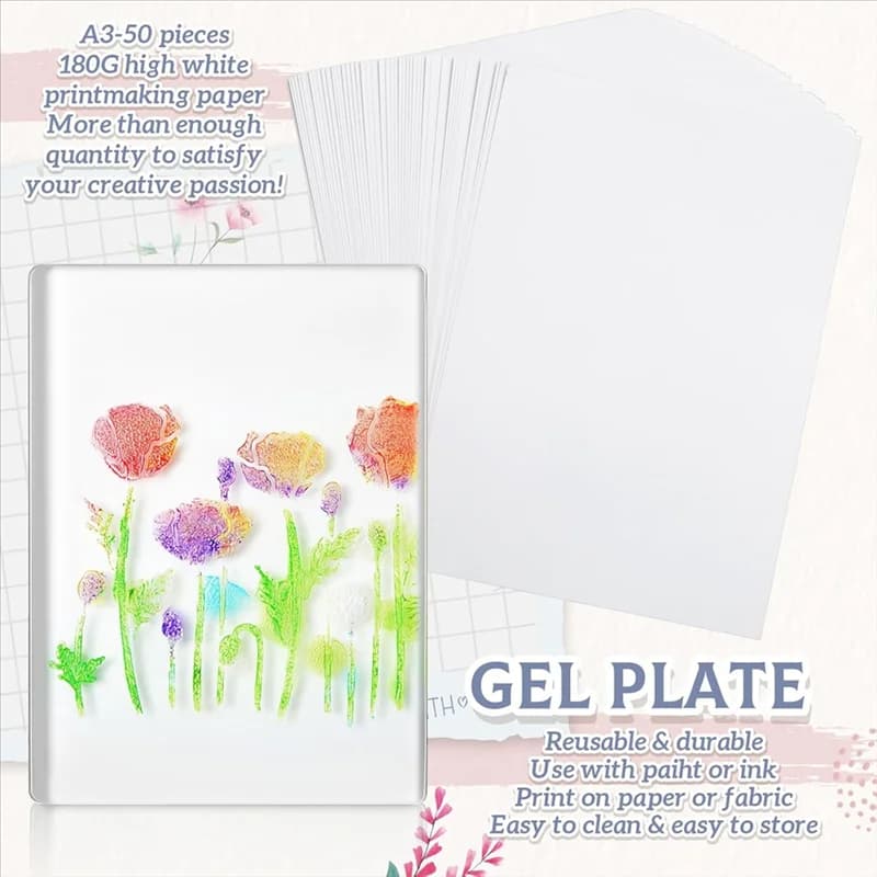 【Flash Deal】5X7 Gel Printing Plate Kit - With Acrylic Paint, Papers& Tools For Mixed Media Art, Card Making - Beginner & Art Cla