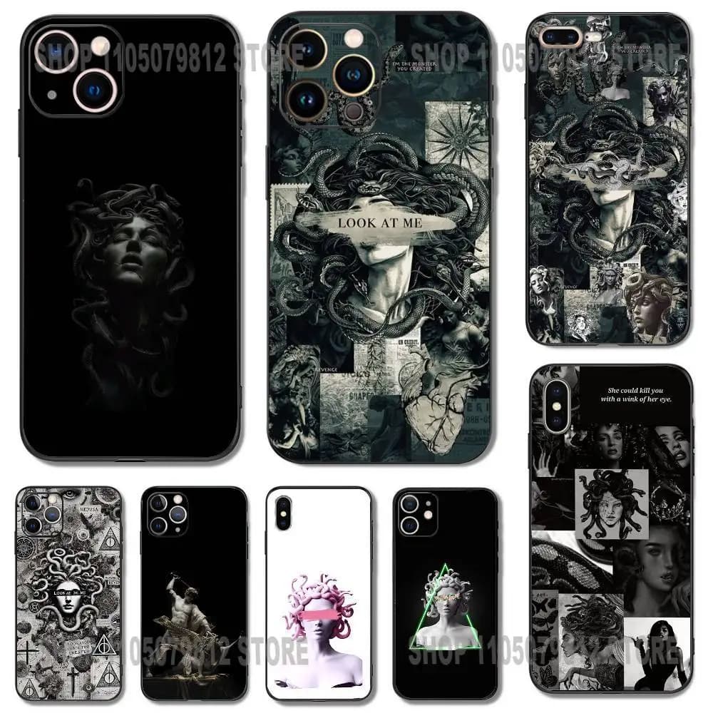 Custodia per telefono Medusa Mitologia greca Look At Me per iPhone 17 16,15,14,13,12,11,Pro,XS,Max,XR,Plus,Mini Silicone nero antiurto