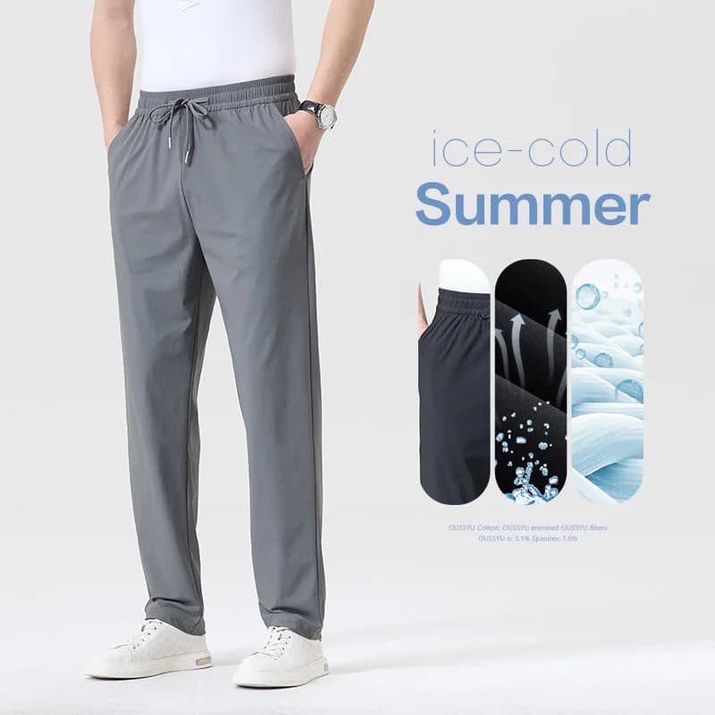 Pantaloni Estivi Casual da Uomo Slim Fit Elasticizzati Antipiega Effetto Rinfrescante Leggeri che Valorizzano l'Altezza