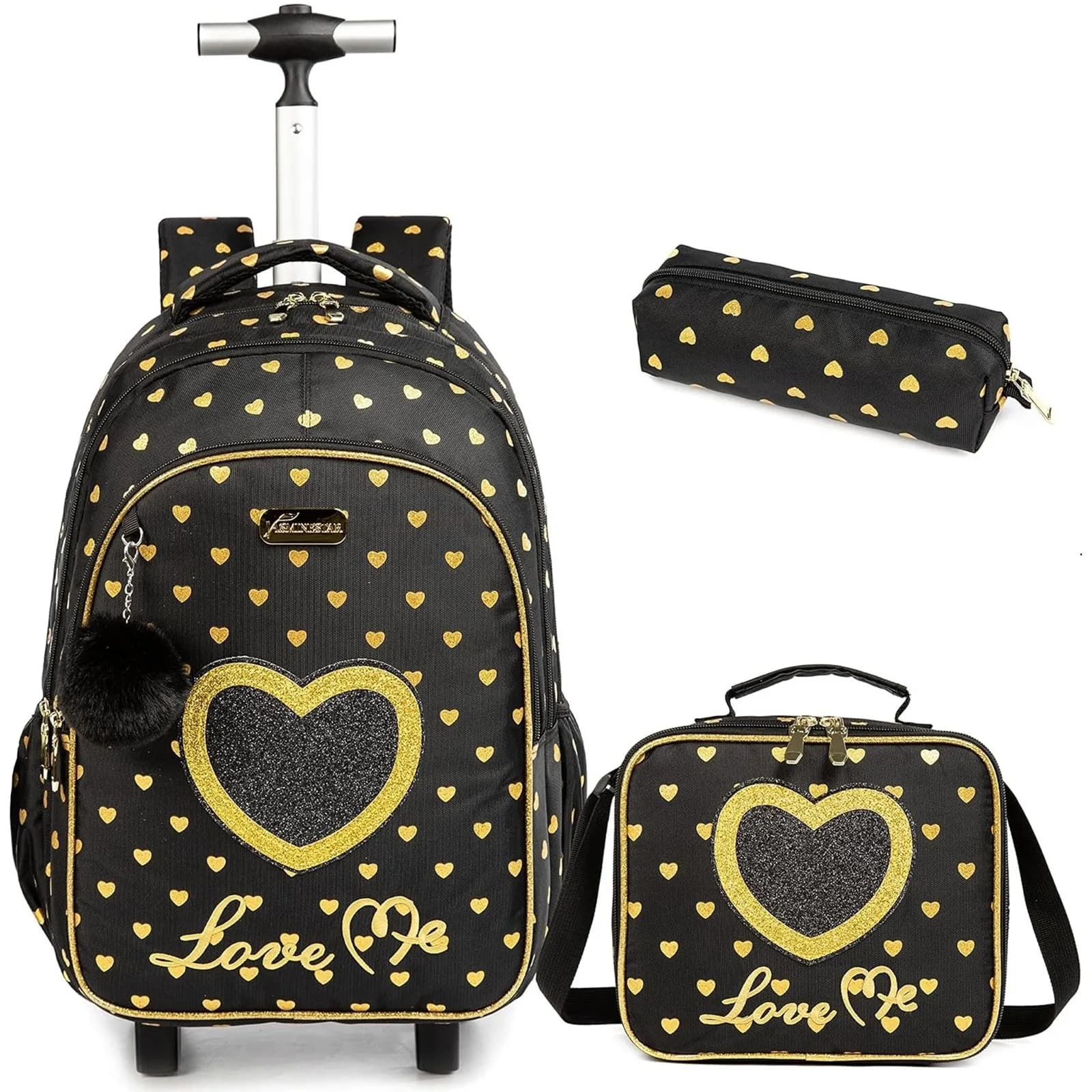 Set di 3 Zaini Trolley per Bambini con Ruote, Borsa Scuola per Ragazze, Valigia con Ruote per Bambini, Bagaglio a Mano per Viaggi