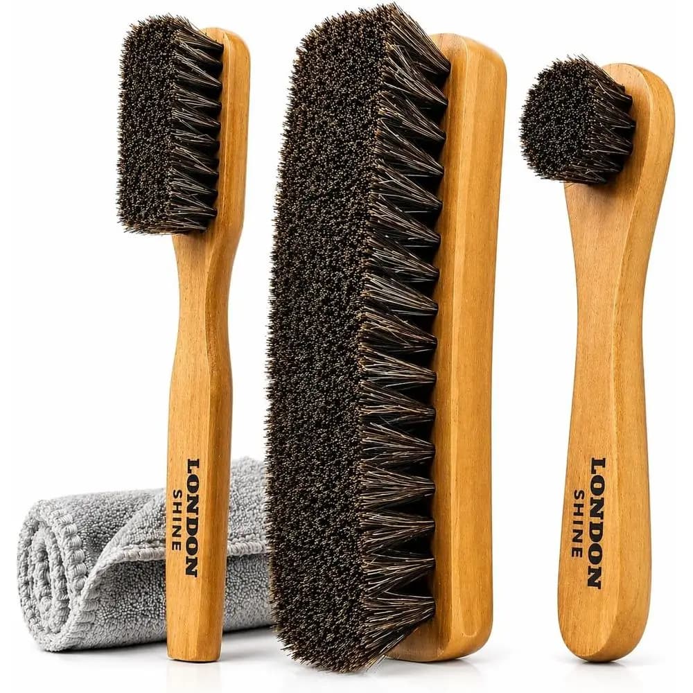 4-Piece Shoe Polishing Brush Set with Dauber, Suede Cleaner, and Microfiber Cloth for Leather Shoes & Boots Care