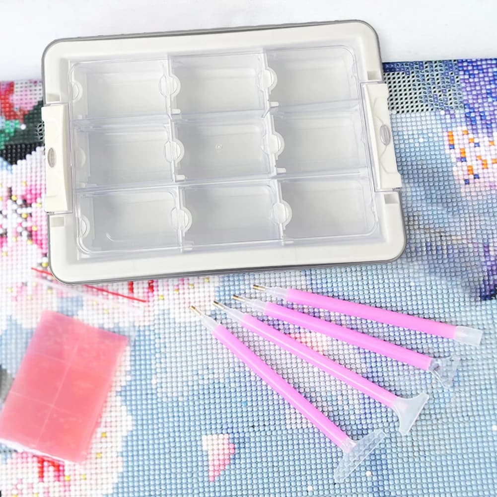 Scatola portaoggetti trasparente per Diamond Painting con 9/15/21/24/26/39 scomparti, contenitori per accessori Diamond Painting