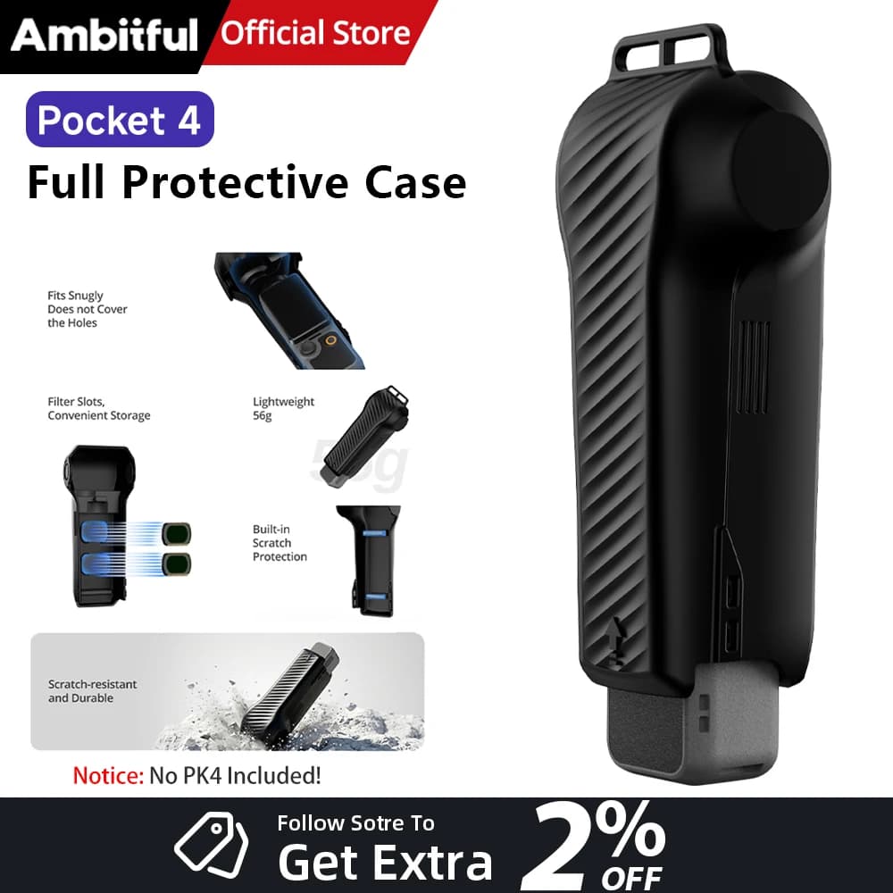 Custodia Protettiva Completa AMBITFUL DC01 per Action Camera DJI Pocket 4 PK4 con Slot per Filtro Integrato, Pad Antigraffio e Anti-Caduta