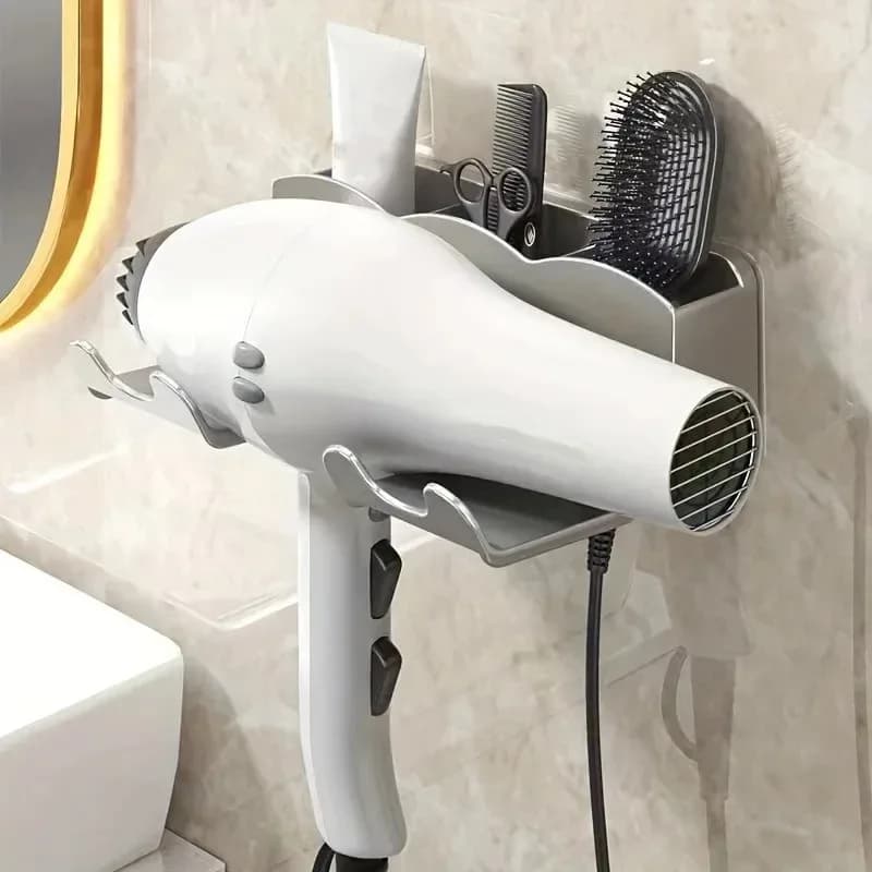 1 portaoggetti per asciugacapelli, staffa montata a parete per bagno non perforata, portaoggetti per condotto d'aria per bagno