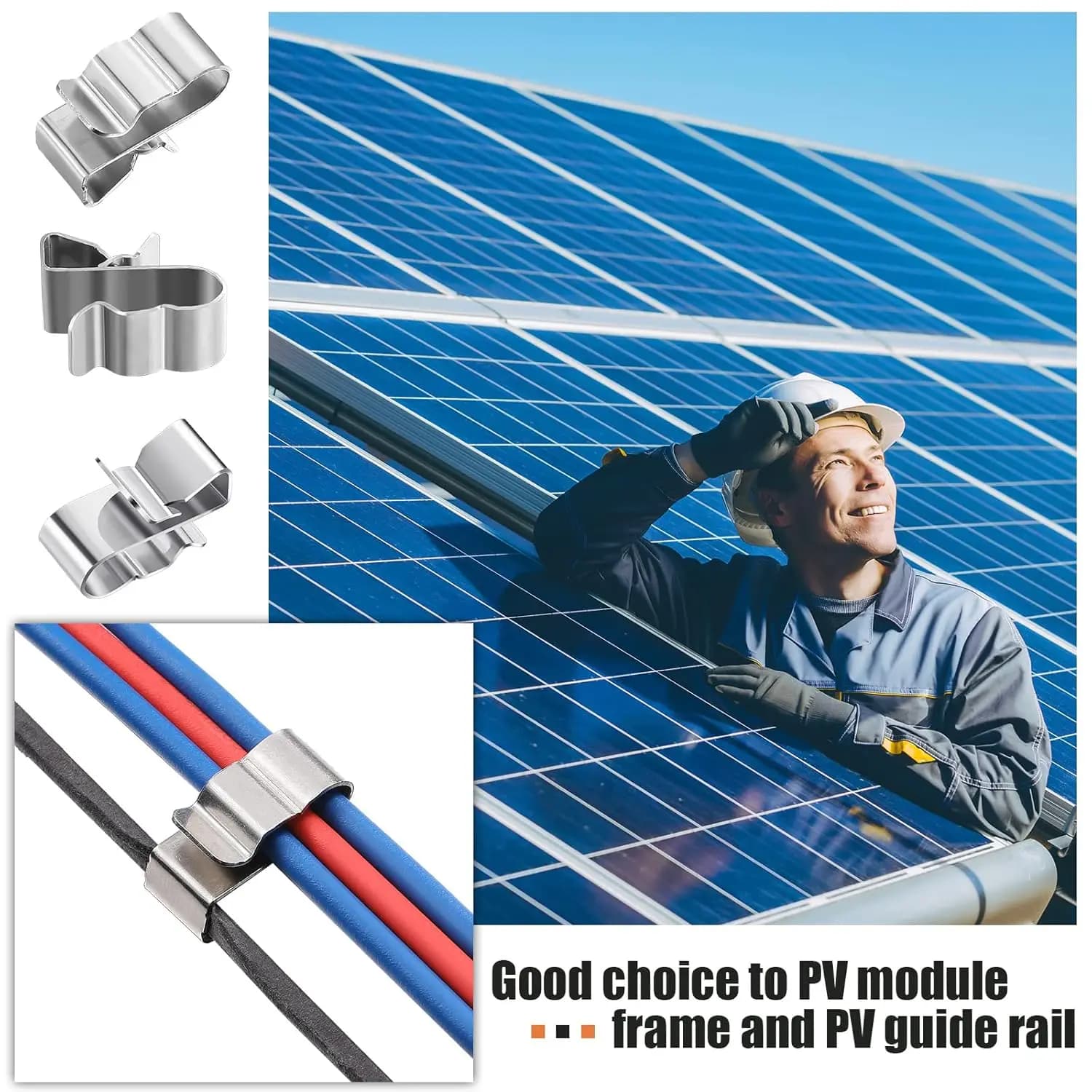 Clip per cavi per pannelli solari da 50 pezzi per clip per cavi in acciaio inossidabile da 2x6 mm, gestione cavi per moduli fotovoltaici per applicazioni solari su rimorchi e barche