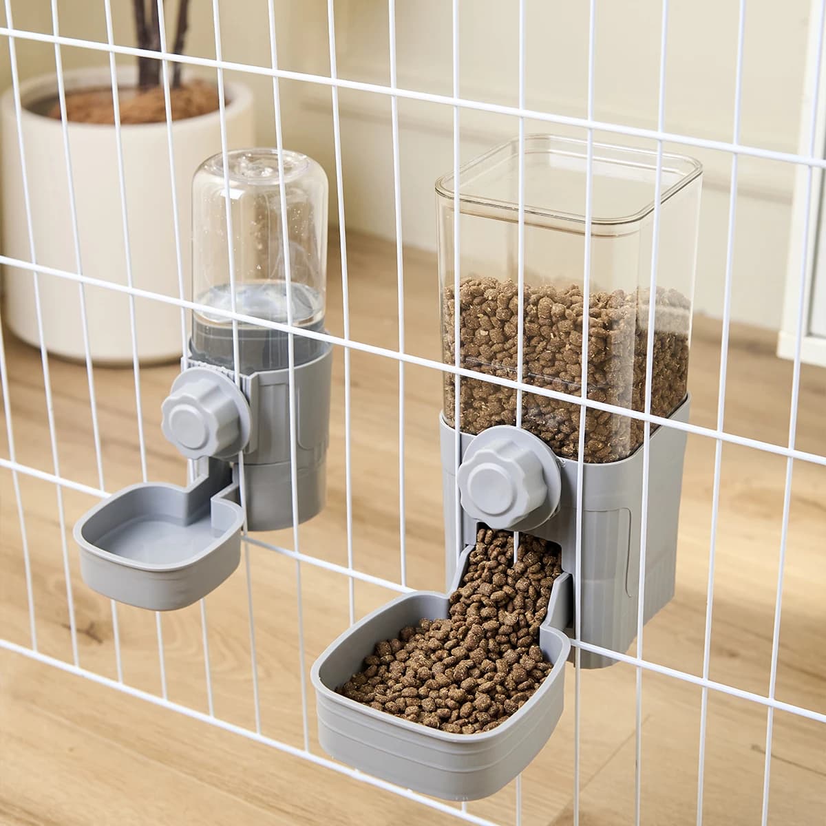 Ciotola per gabbia sospesa per gatti per cani con mangiatoia automatica per animali domestici, adatta per ciotola dispenser per contenitori per alimenti per piccoli cuccioli di gatto e coniglio