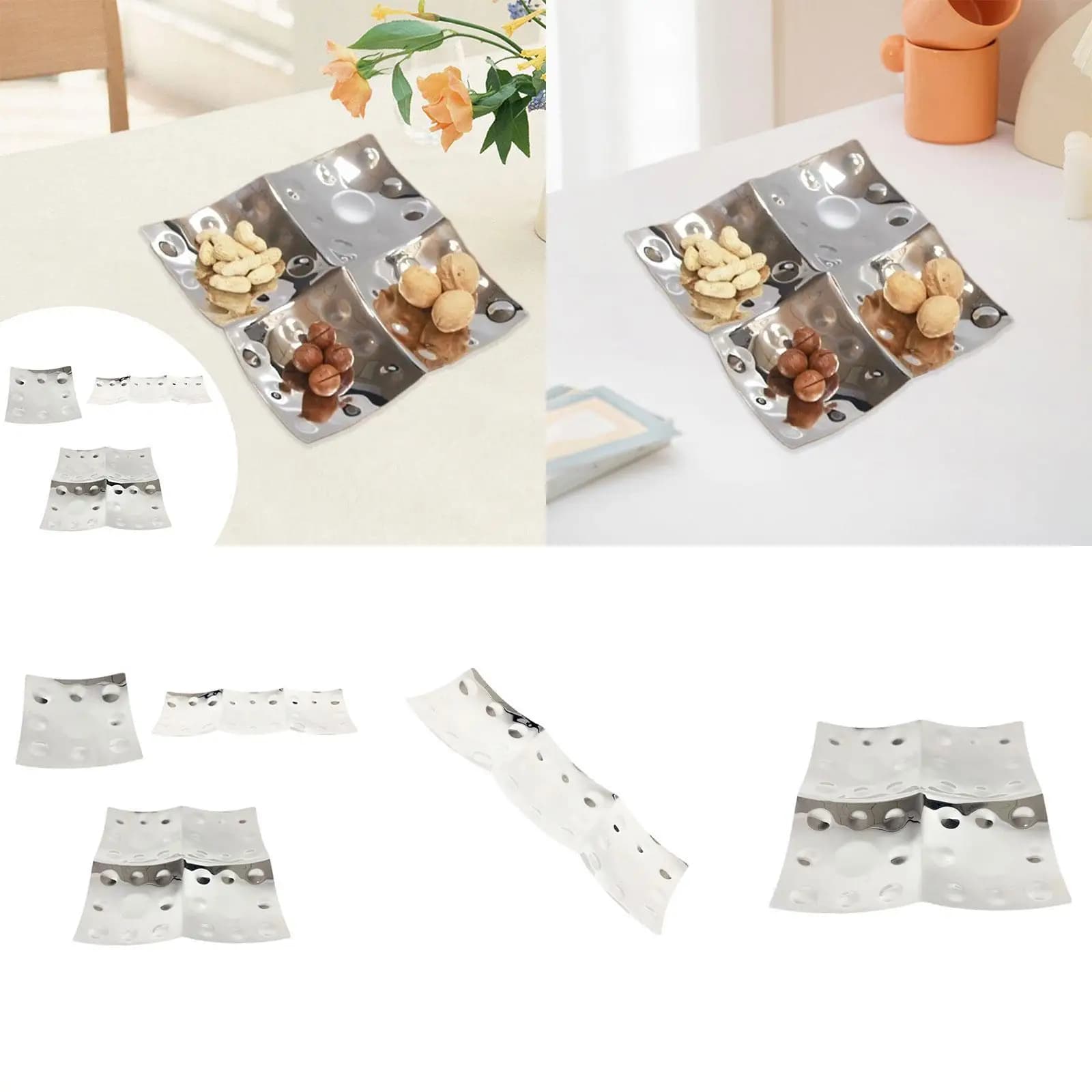 Set di 3 Piatti per Frutta Secca, Snack e Dessert, Decorazione per la Casa, Vassoio Diviso per Caramelle, Noci, Biscotti e Dolci