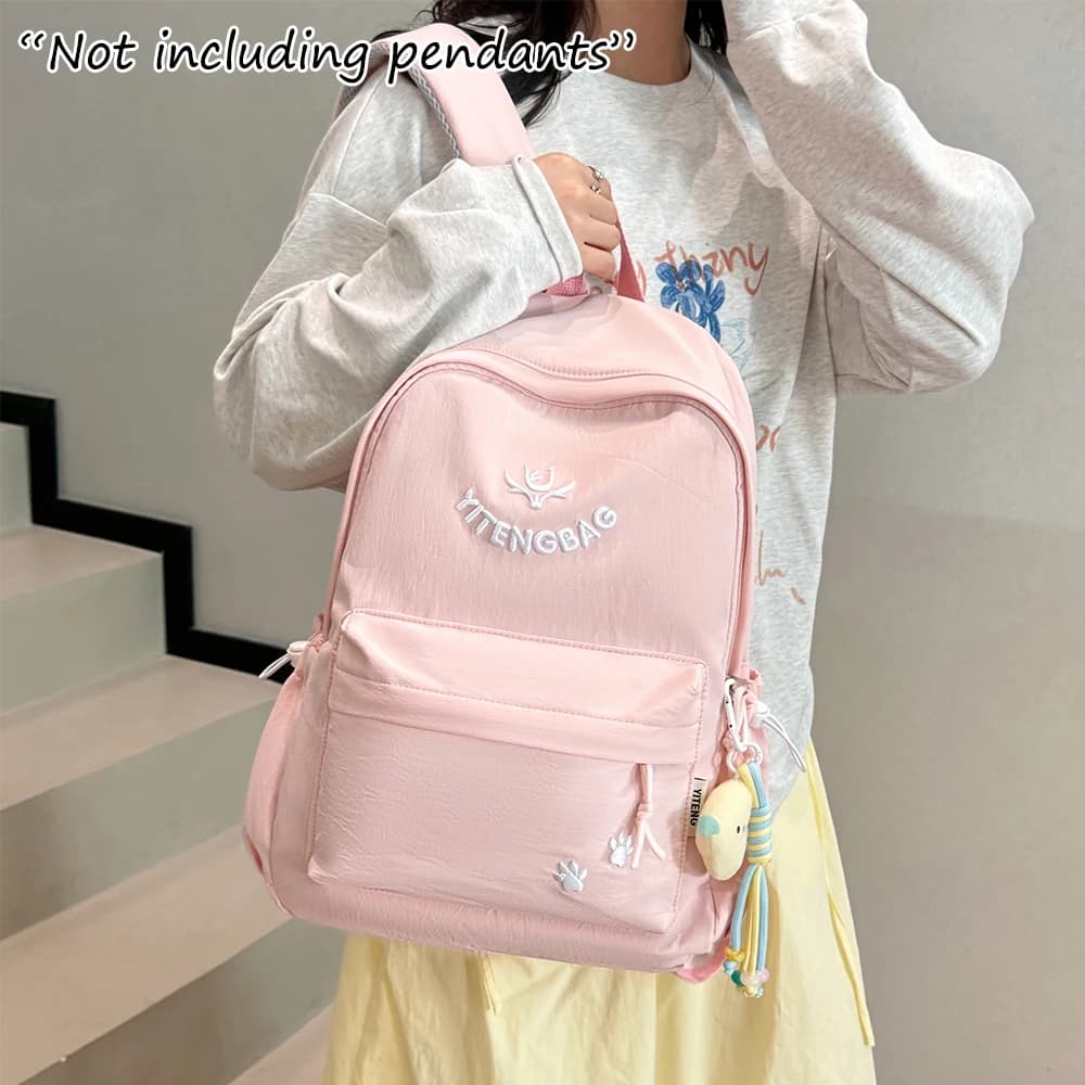 Zaino Ricamato a Forma di Zampa di Gatto in Colori Pastello, Daypack Leggero in Nylon, Borsa Casual Kawaii per Uso Quotidiano e Viaggi