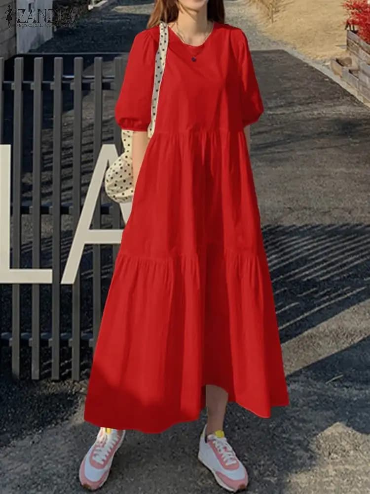 2023 ZANZEA Summer Elegant Dress Women Fashion Casual Holiday Sundress Femme manica corta abiti larghi abiti da festa oversize