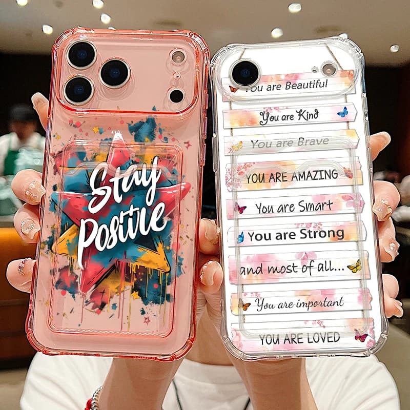 Letter Doodle Print Case For iPhone 17 Pro Max Clear TPU Silicone Card Slot Back Cover For iPhone 16 15 14 13 Pro Max 11 16E 17E