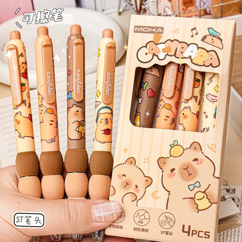 Capybara Gradient Color Block Sponge Erasable Press Gel Pen Neutral Pen Blue Ink Erasable Gel Pen For Students School Office