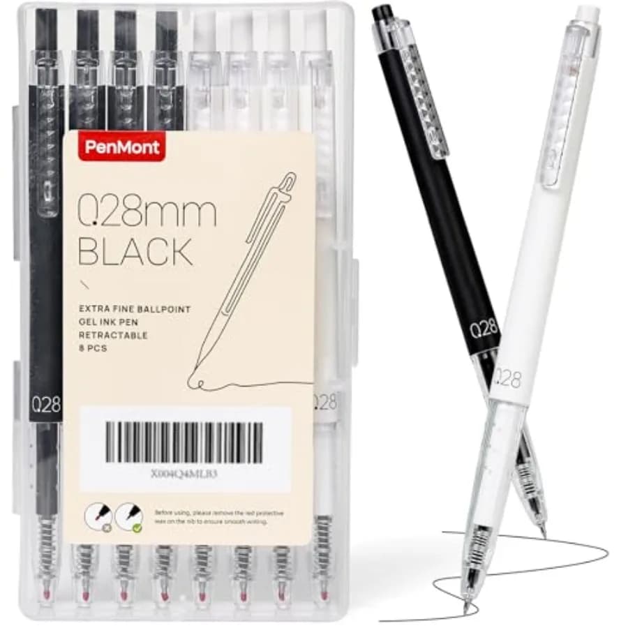 Penne a sfera in gel retrattili, stile giapponese, punta ultra fine da 0,28 mm, inchiostro gel nero ad asciugatura rapida, scrittura precisa e fluida, 8-Co