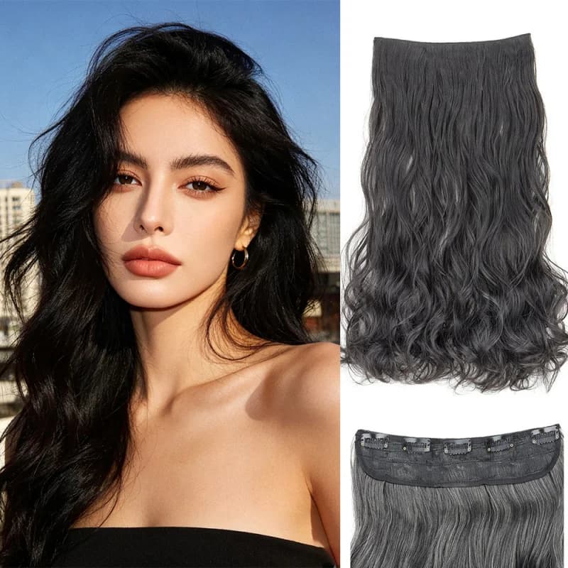One-piece 5-clip extension, large wavy seamless wig, curly hair