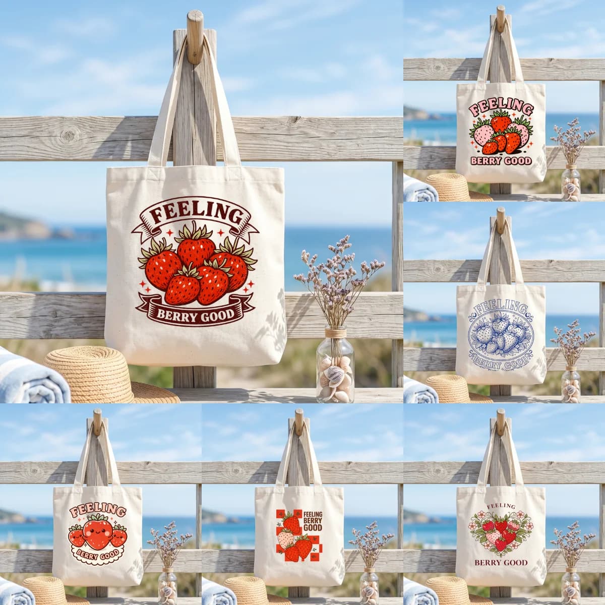 1 confezione di borsa tote in tela resistente da 35×38,5 cm, graziosa borsa a tracolla con grafica a fragola, borsa tote ecologica riutilizzabile per lavoro e scuola