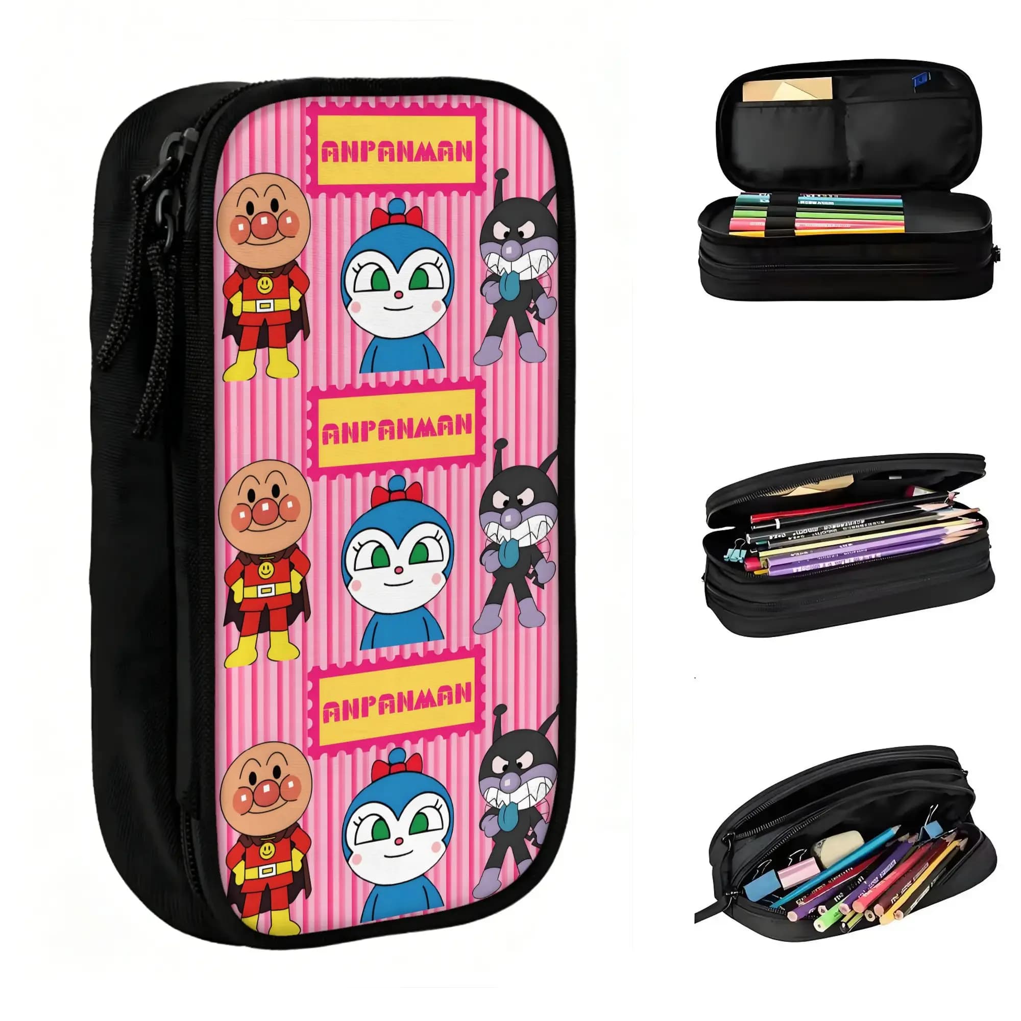 Custom Comic Anpanman Cartoons Pencil Cases for Girls Boys Large Capacity Cartoons Pen Bag Box School Accessories