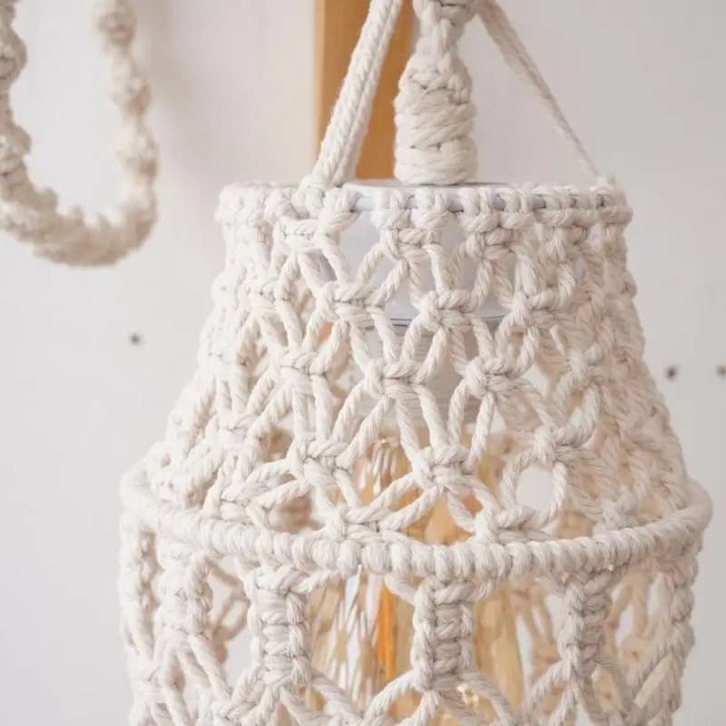 Artisanal Knitted Light Shade Cotton Rope Macrames Tassels Lampshade Lamp Cover