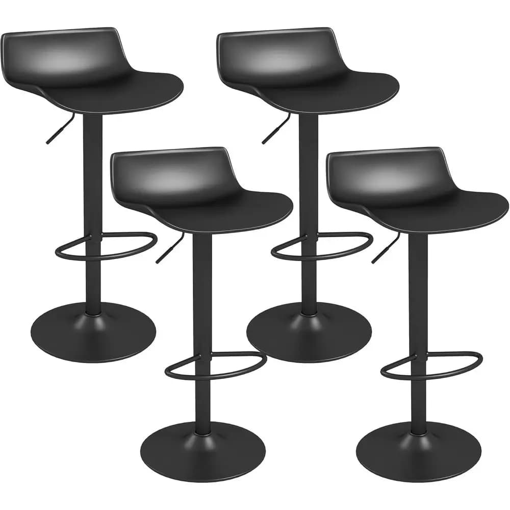 Set di 4 Sgabelli da Bar Girevoli Neri, Altezza Regolabile con Base in Metallo, Sedie Classiche per Isola Cucina