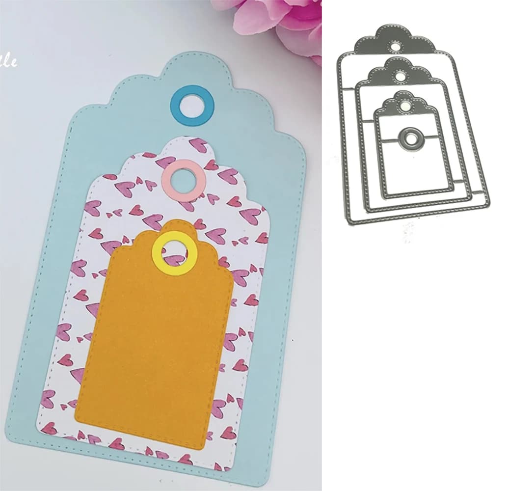 Alinacutle Metal Cutting Die Cut Etched Dies 3Pcs Tag Set Scrapbooking Paper Craft Album Handmade Stencil Punch Art Cutter