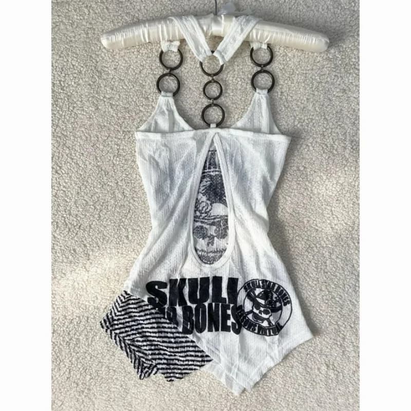 Estate americana piccante ragazza sottocultura stampa teschio gilet da donna a righe campione Y2K Harajuku slim fit top a righe da donna alla moda