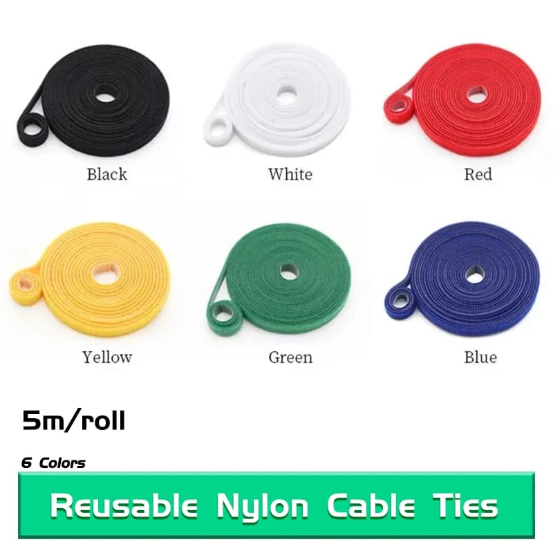 Fascette per cavi Fascio di anelli riutilizzabili Chiusura autoadesiva Fai da te 5 m/rotolo Accessori Cinturino in nylon Organizzatore Clip Supporto per cavi Gestione