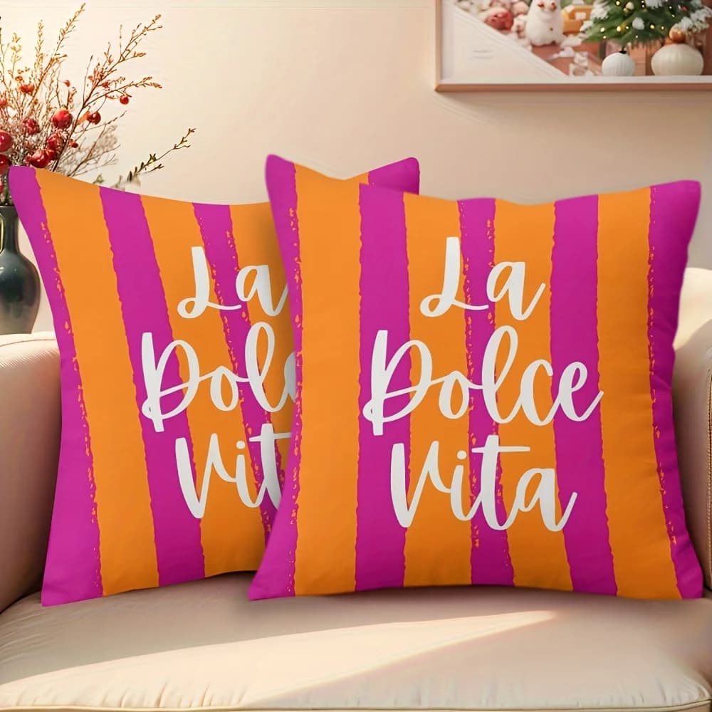 2pcs La Dolce Vita Purple Orange Striped Throw Pillow Covers Decorative Soft Square Cushion Cases for Sofa Bedroom Living Room