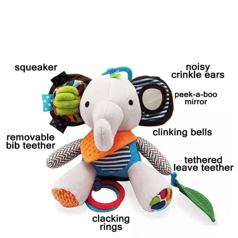 Sonaglio appeso per bambini, giocattolo da masticare, passeggino per bambini, passeggino, culla, peluche elefante dei cartoni animati